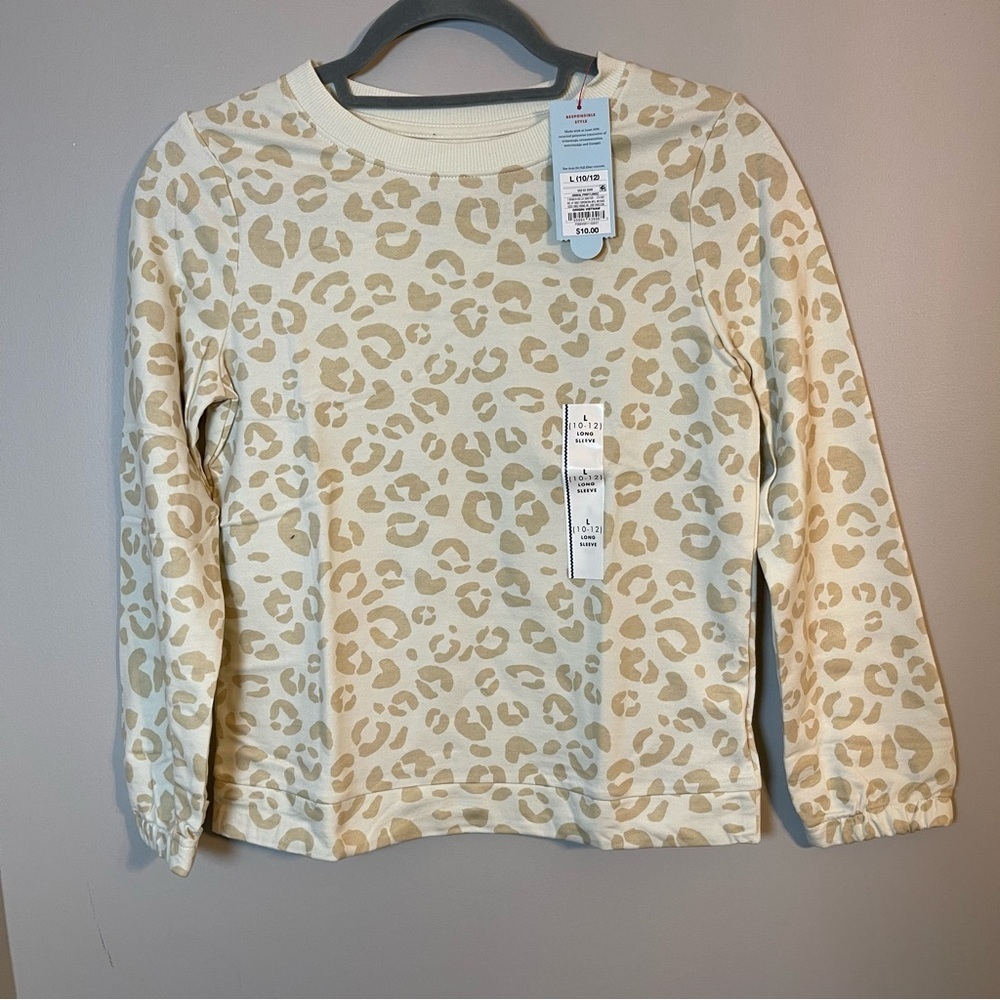Cat & Jack Cream Leopard Print Long Sleeve Tee